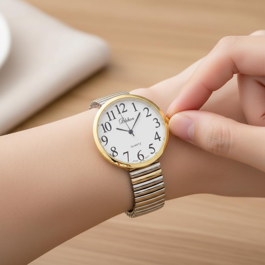 Geneva Super Large Stretch Watch Clear Number Easy Read (Two Tone) - Image 5