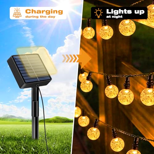 litogo Solar Lichterkette Aussen, 15M LED Lichterkette Außen Solar Wetterfest, 8 Modi Kristall Kugeln mit Memory-Funktion, Solarlichterkette Outdoor für Balkon, Garten, Terrasse, Partys, Warmweiß 2