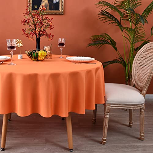MEANMOY Orange 210 GSM Water & Stain Resistant Round Tablecloth for Circle Table - Solid 48 Inch Table Cloth Cover in Wrinkle Free Durable Washable Polyester Fabric for Wedding, Party, Banquet, Dinner