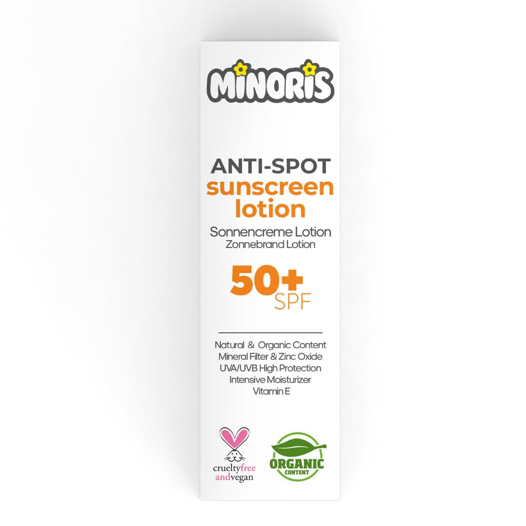 Loción Solar Anti-Manchas SPF 50+ | Orgánica, Mineral, Amplio Espectro, Piel Sensible, Hipoalergénica, Vegana, Resistente al Agua, Testada Dermatológicamente, 150 ml