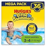 Huggies Little Swimmers, Swim Nappies - Size 3-4, 36 Baby Swim Pants - Leak Guards and Stretchy Waistband Protect Without Swelling - Tear Sides for Easy Removal