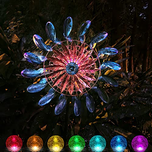 Kinetic Wind Spinners With Solar Powered Glass Ball, 78 Inches Outdoor Metal Large Wind Sculptures & Doubl Windmill Spinner, For Outdoor Yard Lawn Garden Decorations #TOP1