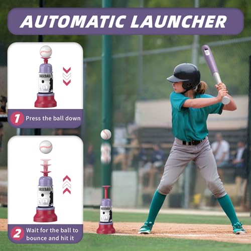 Wee Wonders 3-in-1 T Ball Set - Adjustable Height, Hanging Tee Ball Set with Automatic Pitching Machine/6 Balls/Retractable Bat, TBall Stand Suit for Outdoor, Sport Toys Gifts for Kids Girls Age 3+ by Wee Wonders - Image 3