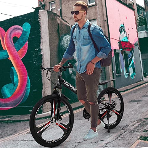 Mountain Bike - 26 Inch Wheels Folding Bicycle With 21 Speeds Drivetrain, Foldable Mtb Mountain Bicycle For Adult Teens Men Women With Dual Disc-Brake, High Carbon Steel Frame #TOP5