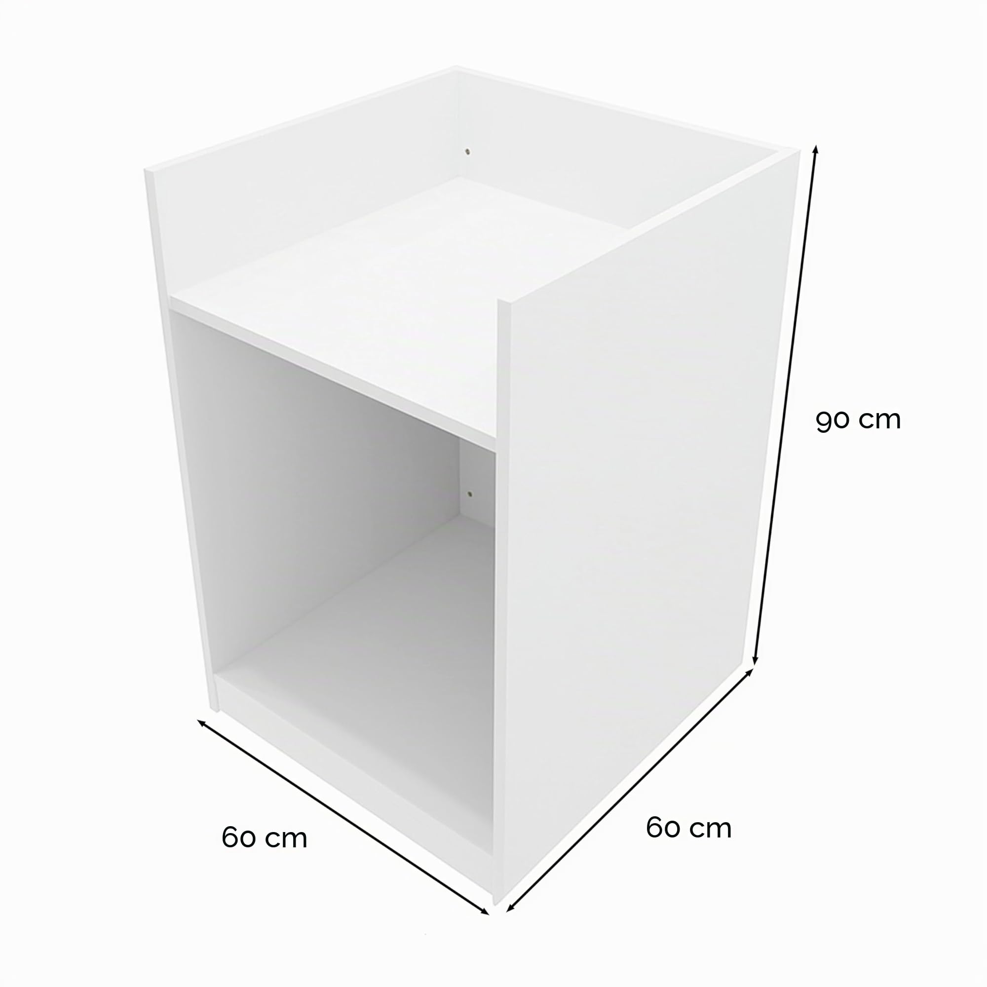 Mostrador para Caja Registradora | MDF Blanco | 60x60x90cm | Diseño modular compacto | 2 estantes | Ideal para tiendas y comercios | Fácil Montaje | Mostrador Recepción Expositor Comercial Recepción