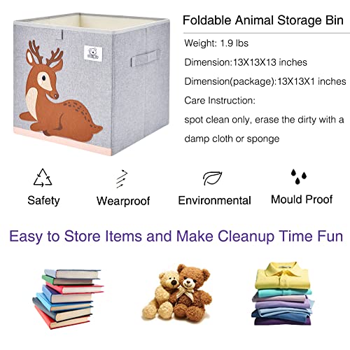 Clcrobd Foldable Animal Cube Storage Bins Fabric Toy Box/Chest/Organizer For Toddler/Kids Nursery, Playroom, 13 Inch (Deer) #TOP2