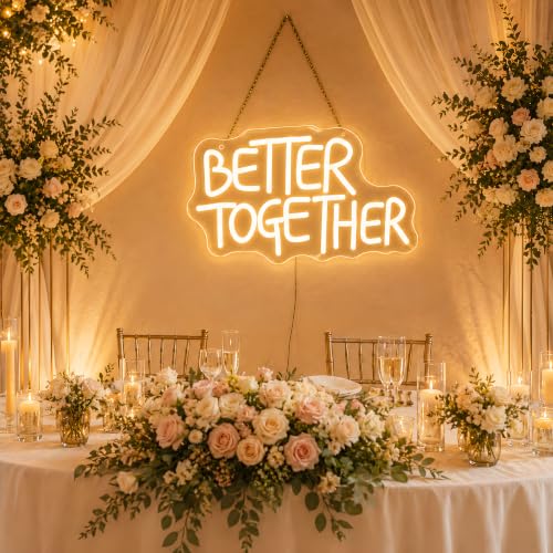 Image of Better Together Neon Sign, Romantic LED Wall Light for Wedding Decor, USB Powered Dimmable Neon Light for Bedroom Living Room Couple Party, Couple Gift Idea, 13.8 x 8.1 in