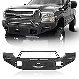 Hooke Road 05-07 F250 F350 Front Bumper w/Winch Plate & LED Lights for 2005 2006 2007 Ford F-250 & F-350 Truck, Solid Steel Full Width Aftermarket Bumper