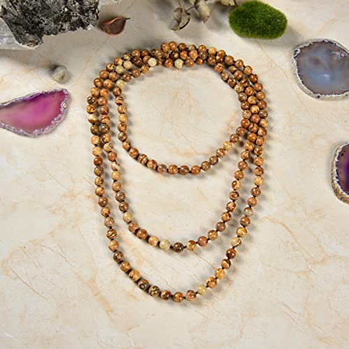 MGR MY GEMS ROCK! Endless Infinity Style 8MM Polished or Matte Finish Semi-precious Genuine Picture Jasper Beaded Long or Multi-Strand Necklace, 60" Long. (polished picture jasper) - Image 3