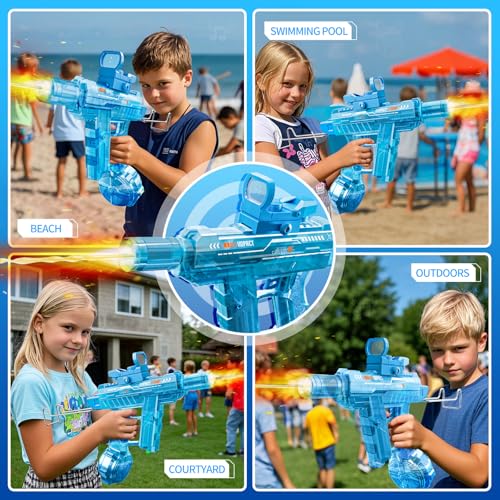 Image of Electric Water Guns for Kids Age 3+,CreatiMachi Light Up Automatic Watergun | Rechargeable,Electronic Squirt Water Gun,Ideal Gift For Teens 8-12,Summer Outdoor Toys,Long Range,Splash Powerful Blaster Smg