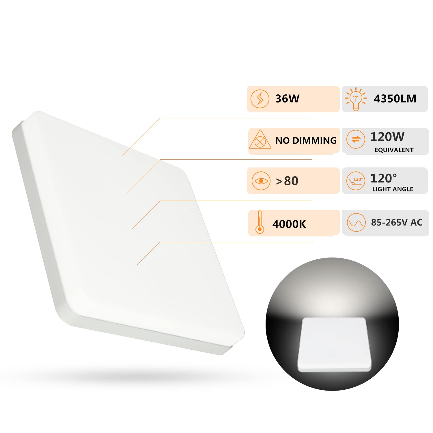 Plafoniera LED Ouyulong 18W Da Soffitto - 1620LM 4000K, IP44, Ø23cm, Per Bagno Cucina Camera - Foto 9