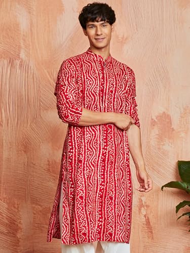 Image of VASTRAMAY Men's Bandhani Rayon Kurta