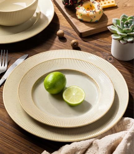 Image of TheTerra Ceramic Dinnerware Sets for 4, 12 Pieces Porcelain Lightweight Plates and Bowls Sets, Scratch Resistant Dish Set, Oven, Microwave & Dishwasher Safe, Cream Latte