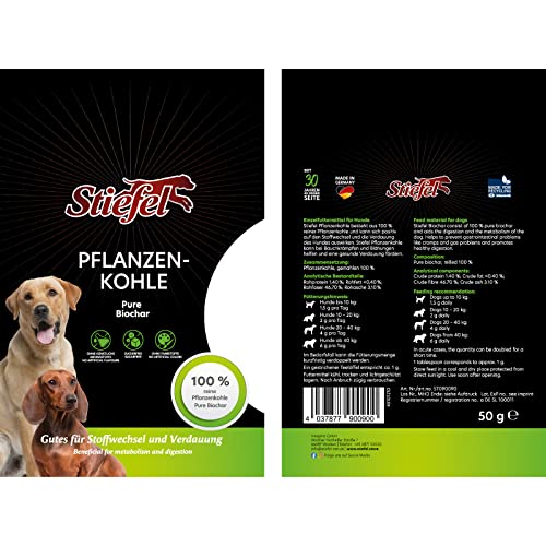 Stiefel Pflanzenkohle für Hunde, 100% Reine Pflanzenkohle für eine gesunde Verdauung, positiven Effekt auf den Stoffwechsel, 50g