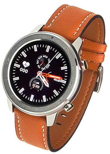 Garett Electronics Mannen 5S leren smartwatch, oranje, 5903246285321, zilver, oranje