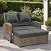 greemotion Gartensofa mit Liegefunktion Bahia Tobago - Sonnenliege mit 5-fach verstellbarer Rückenlehne - Gartenlounge mit zwei klappbaren Seitentabletts - Loungesofa inkl. Hocker 117x93x74 cm