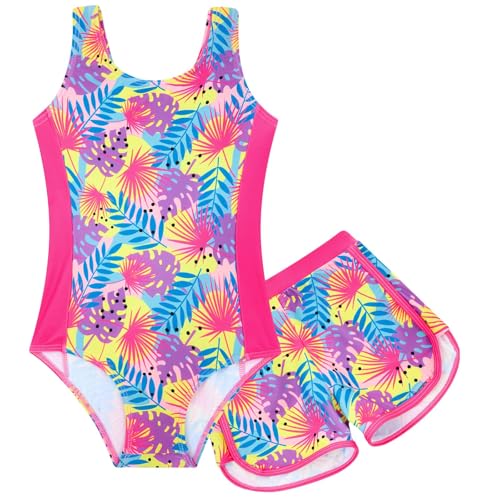 Image of TUONROAD Toddler Girls One Piece Swimsuit 2Pcs Bathing Suit Kids Swimwear with Short for 3-9