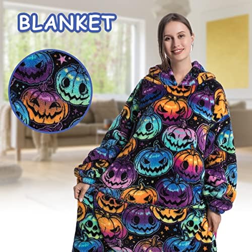 Oversized Blanket Hoodie, with Sleeves Front Pocketed Sweater Blanket Giant Hooded Blanket Velvet Printed Sweatshirt Blanket One Size Soft Warm Wearable Blanket for Man Women Adults Camping Napping