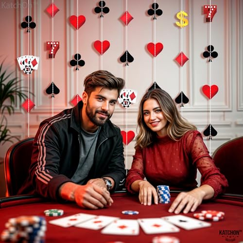Image of KatchOn, Casino Hanging Garlands - 8 Strings, Pre Strung | Game Night Decorations, Casino Birthday Decorations | Poker Night Decorations, Vegas Party Decor, Casino Theme Party