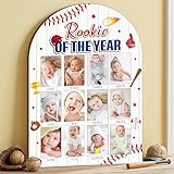 R HORSE Baseball First Year Photo Frame Board 3D Rookie of the Year Birthday Party Decoration, 12 Monthly Milestone Picture Display Frame Sport 1st Birthday Banner for Babyboy Keepsake Gift
