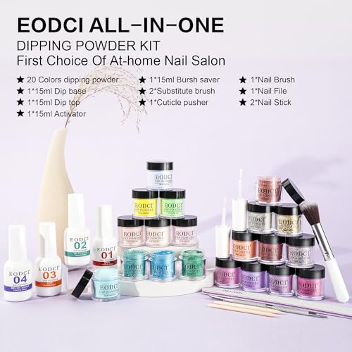 EODCI Dip Powder Nail Kit Starter, 31Pcs Dip Pulver Nagel Starter Kit 20 Farben Dipping Powder Acryl Nail Puder mit Dip Liquid Base & Top Aktivator Dip Powder Kit für French Nail Art Maniküre
