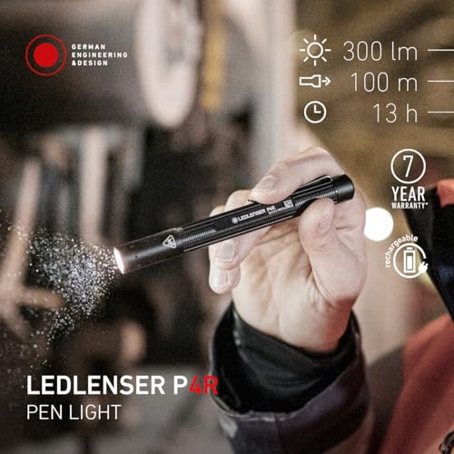 Ledlenser P4R LED Rechargeable Torch, 300lm, USB-C, 100m Adjustable Focus, Water Resistant, 13 Hour Battery, Lightweight Battery Powered Mini Flashlight For Workshop Garage Mechanic, Doctor, Paramedic - Image 2