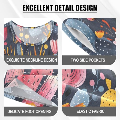 ALAZA Lovely Cactus Blossom Flower Pajamas Short Sleeve 2 Piece Sleepwear Top and Bottom Pajama Set Unisex4