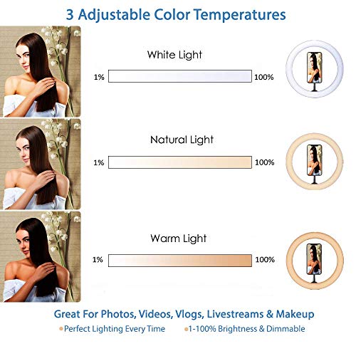 12" Fugetek Selfie Ring Light Kit With Tripod Stand, Dimmable, 3 Color Modes, Cell Phone Holder, Bluetooth Remote, Aluminum, Extendable, For Live Stream, Tiktok, Photos, Makeup (Black) #TOP6