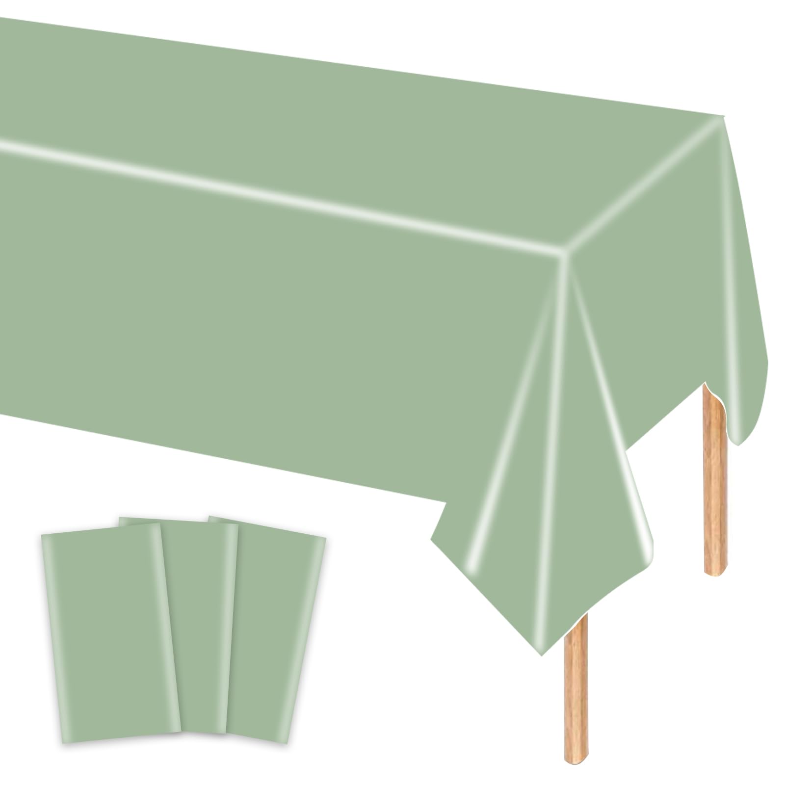 3pz Tovaglia Verde Salvia in Plastica, 137x274cm, Tovaglia Rettangolare per Compleanno, Feste Primavera, Matrimonio, Baby Shower, Decorazioni Tavola