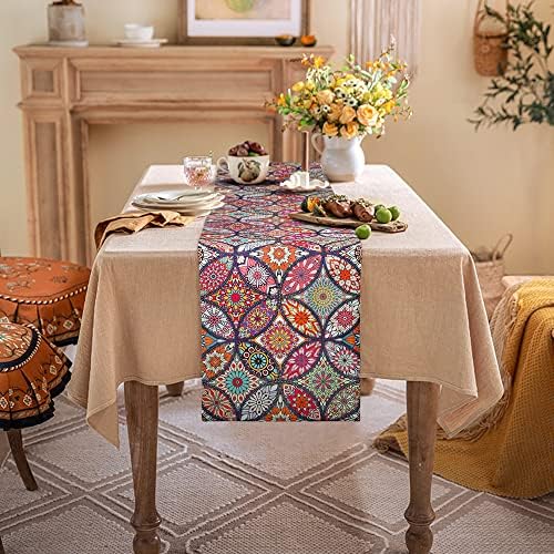 Boho Table Runner Coffee Table Runner Fuchsia Jacquard Decorative Linen Table Runner Loft Multicoloured Christmas Table Runner Geometric Tapestry Decoration 33 x 183cm Table Runnes (Colorful Red A)