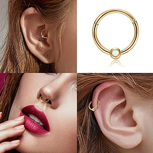 Kakonia 8PCS Septum Jewellery 16G Daith Earrings Septum Clicker Ring Helix Cartilage Tragus Piercing Jewellery Gold Black Nose Rings Hoops Hinged Hoop Earrings 8mm 10mm