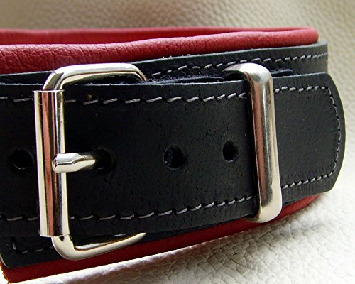 Hunde Halsband Leder Halsband 2 Farbig schwarz-rot 4 cm breit für Halsumfang 39-41 cm Edelweiß