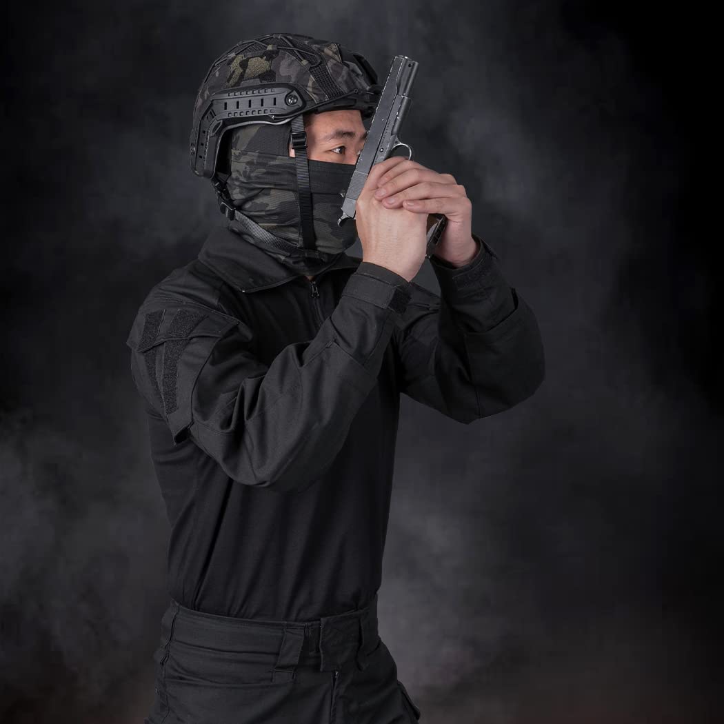 IDOGEAR Camisa de Combate G3 para Hombre con Coderas, Camisas rápidas de 1/4 con Cremallera de Manga Larga, Ropa táctica Militar Airsoft con Bolsillos (Black, Medium)