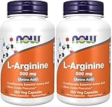Now Foods, L-Arginine, 500mg, 250 vegane Kapseln, Aminosäure, Laborgeprüft, Glutenfrei, Sojafrei, Gentechnikfrei (Packung mit 2)