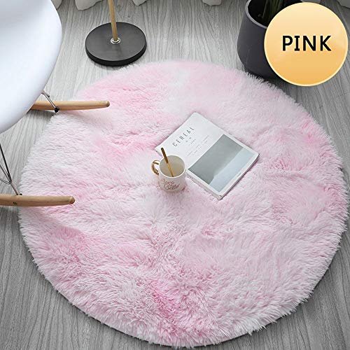 Large Round Round Area Rugs Solid Super Soft Home Cozy Shaggy Carpet Mat Bedroom Luxurious Furry Floor Pads for Living Room Rug Circular Children Room NurseryPink160CM