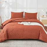 AveLom Terracotta Seersucker Queen Comforter Set (90x90 inches), 3 Pieces - 100% Soft Washed...