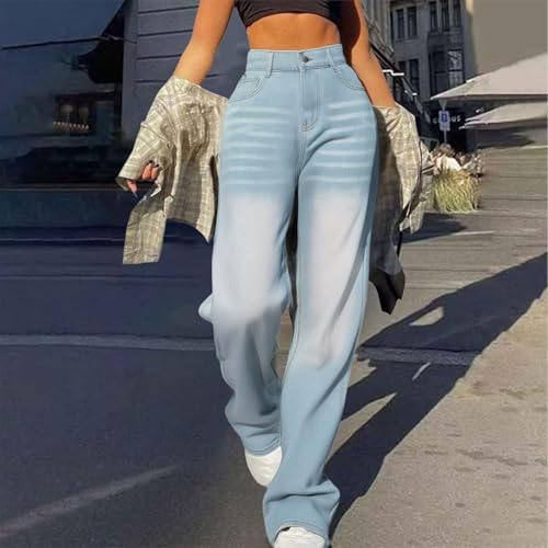 Woman Wide Leg Jeans High Waisted Baggy Jean Y2K Boyfriend Elastic Waist Stretchy Trousers Straight Legs Denim Pants2