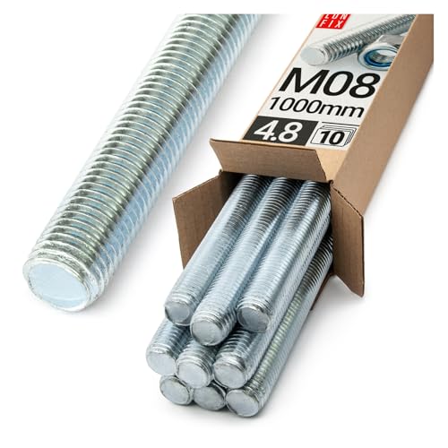 Lun Fix Gewindestange M8 x 1000 mm 10 Stück DIN 975/976 Vollgewinde Festigkeitsklasse 4.8 Stahl verzinkt galvanisch metrisch Gewindestab