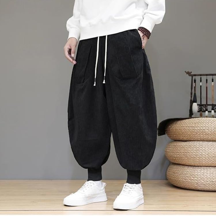 Mens Casual Corduroy Harem Pants Loose Elastic Waist Hippie Boho Aladdin Drop Crotch Pant Joggers Vintage Sweatpants2