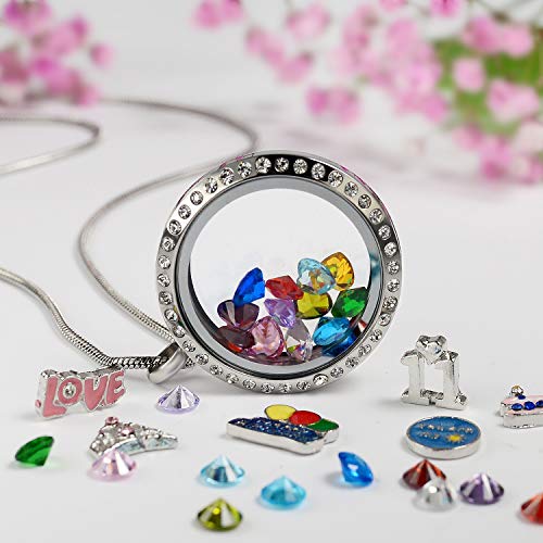 Birthday Gifts for Her, Floating Living Memory Locket Necklace Pendant with Charms & Birthstones for 6th 7th 8th 9th 10th 11th 12th 13th 14th 15th Sweet 16 18th 21st 30th2