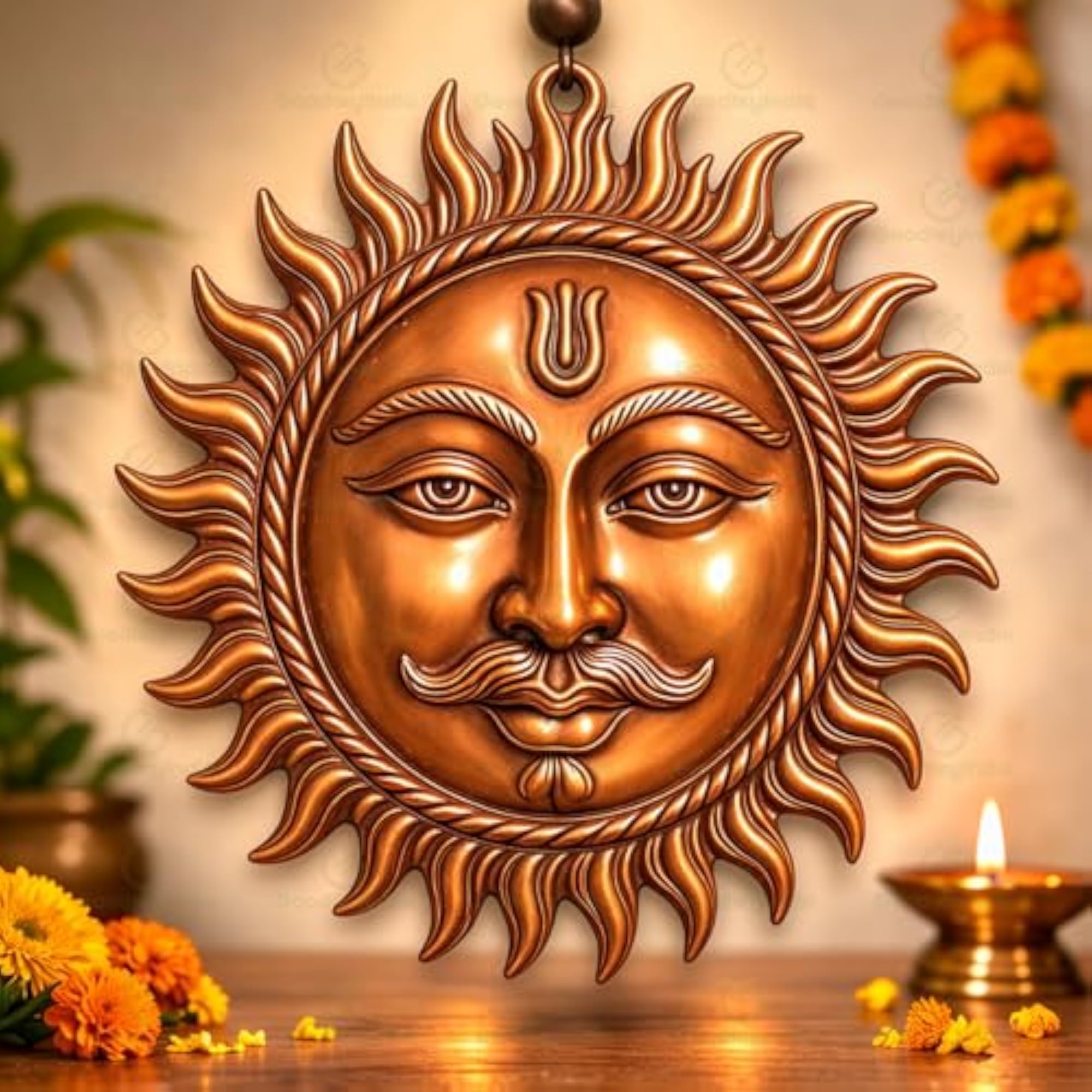 Copper Sun Face Wall Hanging for Positivity