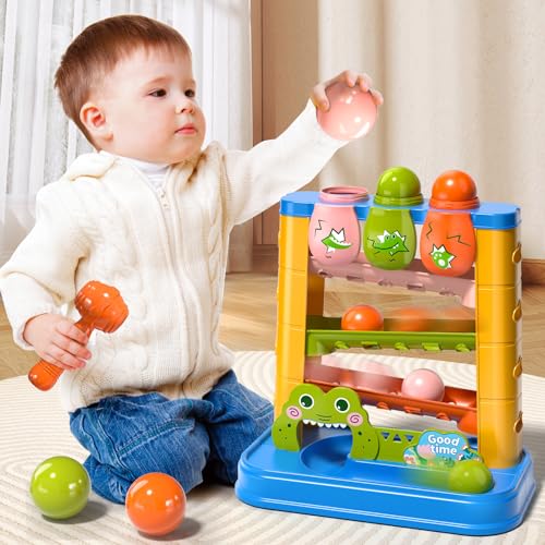 NIPLOOOW Hammer Toy for Toddler, Pound A Ball Toys for Toddler with 3 Colorful Balls & Hammer, Stacking Toys, Developmental Toys, Montessori Toys for Toddlers, Gifts for Girl Boy Age 3-6