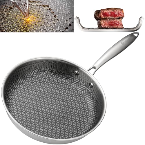 EliteHoff Premium Bratpfanne 26 cm Antihaft Edelstahlpfanne mit Wabenstruktur Universal-Induktionspfanne für Alle Herdarten PFOA-frei Ofen- & Spülmaschinenfest Silber (E-7548)