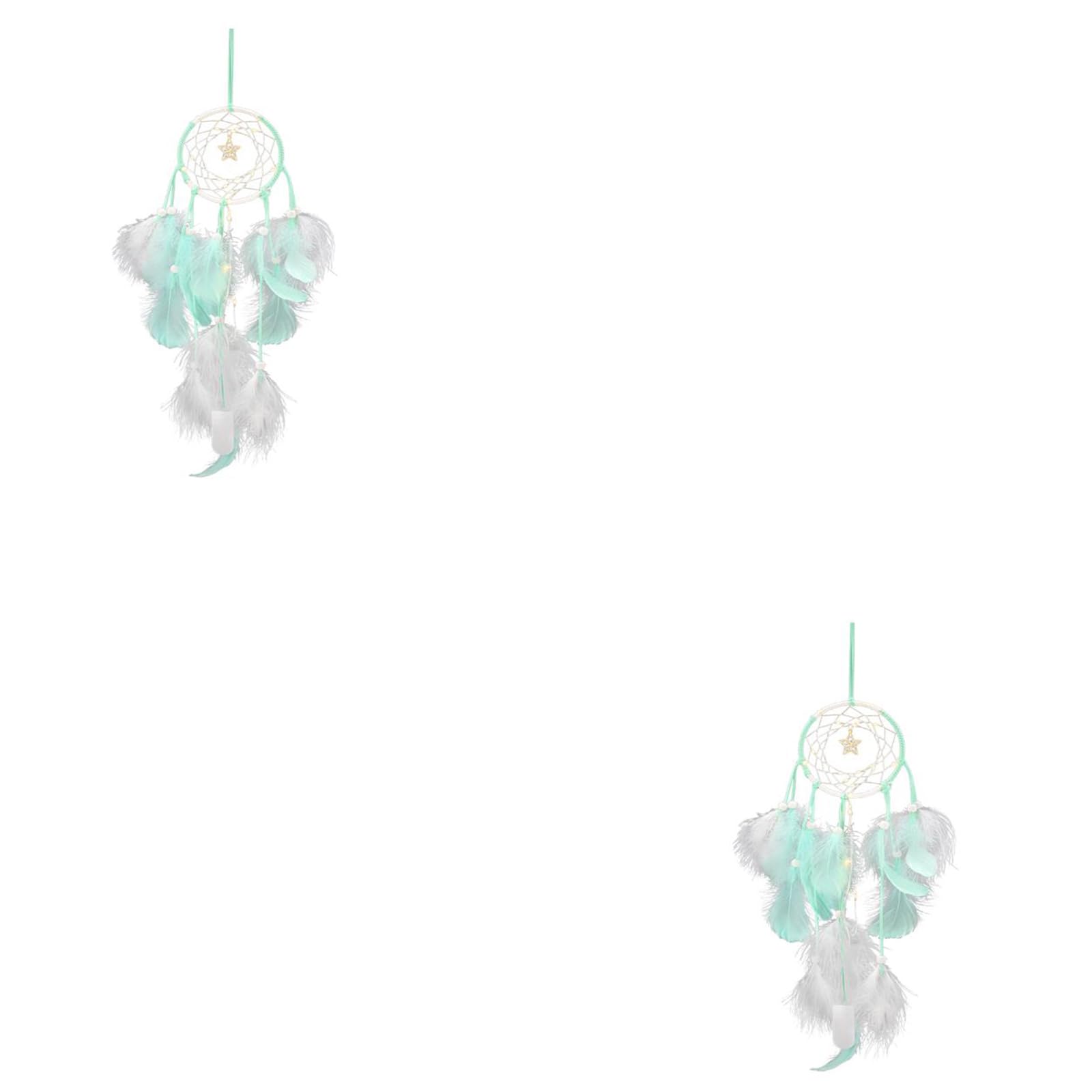 LOGOFUN 2PCS Dream Catcher Wall Decorations Dreamcatchers with Lights LED Handmade Feather Dream Catcher for Wedding Home Decor