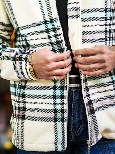 Image of Maniac Mens Checkered Full Zipper Fullsleeve Polyester Blend Fleece Shacket for Men