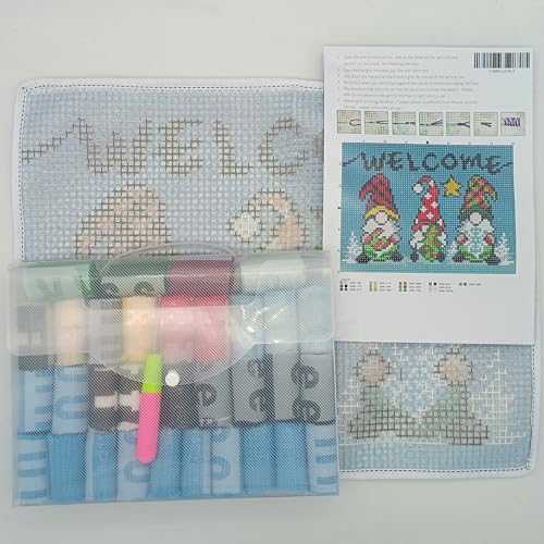 Image of Howie's Latch Hook Kits for Adults, DIY Three Gnomes Crochet Yarn Latch Hook Rug Kit for Adults, Color Preprinted Pattern Embroidery Decoration(Three Gnomes, 19.69 x 14.96 inch)
