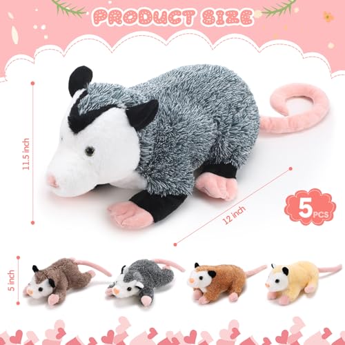 Image of Hollowfly 5 Pcs Opossum Stuffed Animal Mommy with 4 Baby Possum Plush Toy