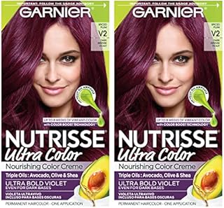 Garnier Hair Color Nutrisse Ultra Color Nourishing Creme, V2 Dark Intense Violet (Spiced Plum) Purple Permanent Hair Dye, 2 Count (Packaging May Vary)