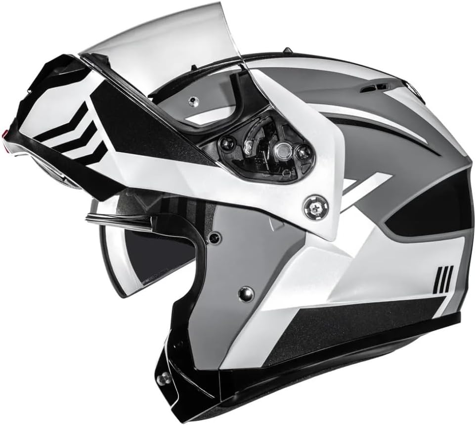 Side view of the HJC C91N KAON MC5 XL helmet with the chin bar raised, showing the internal sun visor.