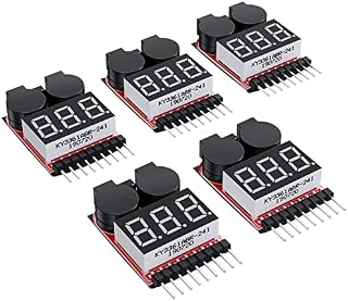 CAMWAY 5PCS 2in1 1-8s Lipo Battery Voltage Tester,RC Low Voltage Buzzer Alarm,Battery Monitor Checker Tester for 1-8s Lipo/Li-ion/LiMn/Li-Fe Buzzer Indicator Checker Tester